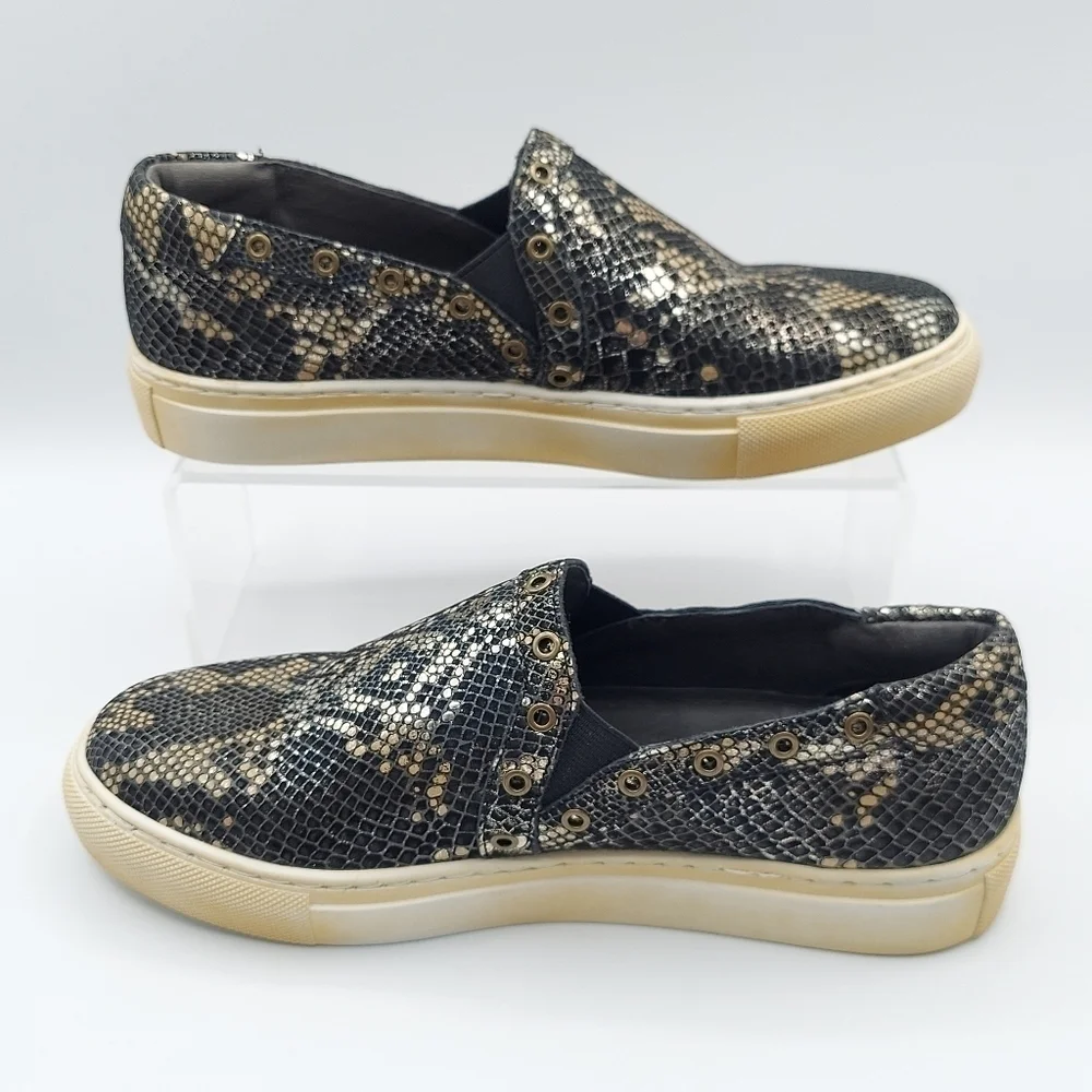 MOVE Chocolat Blu Neve Black Gold Snake Print Leather Slip-On Sneaker Size 6/36